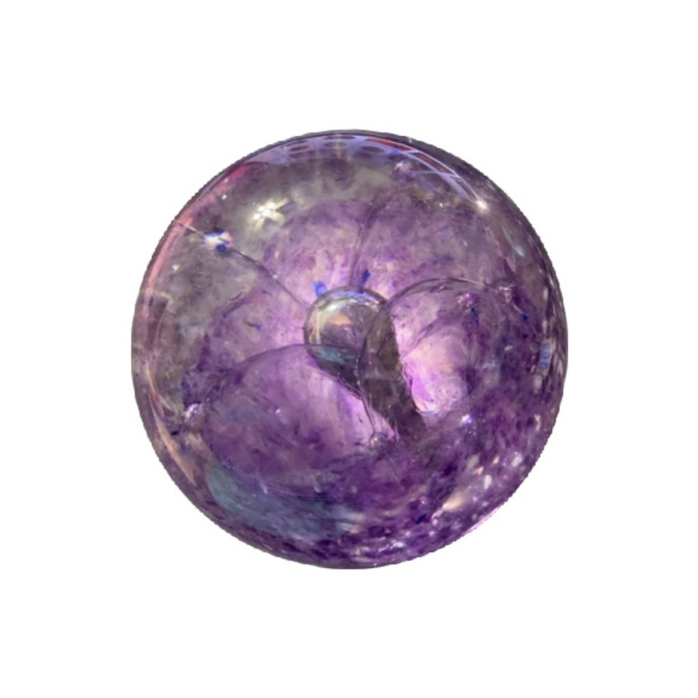 Amethyst Globe Bubble Glass Flower Paperweight